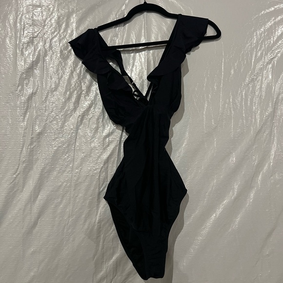 Shoshanna Swimwear Black Ruffle Bathingsuit Size Large - Picture 1 of 4